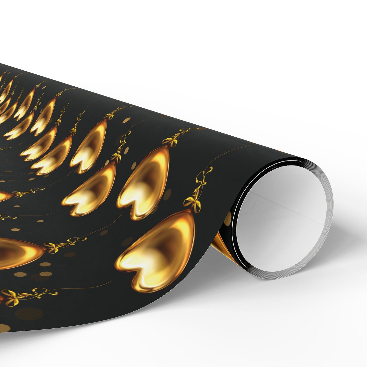 Gold Heart Pattern Wrapping Paper — Black & Metallic Gift Wrap for Valentine’s, Anniversaries, Weddings