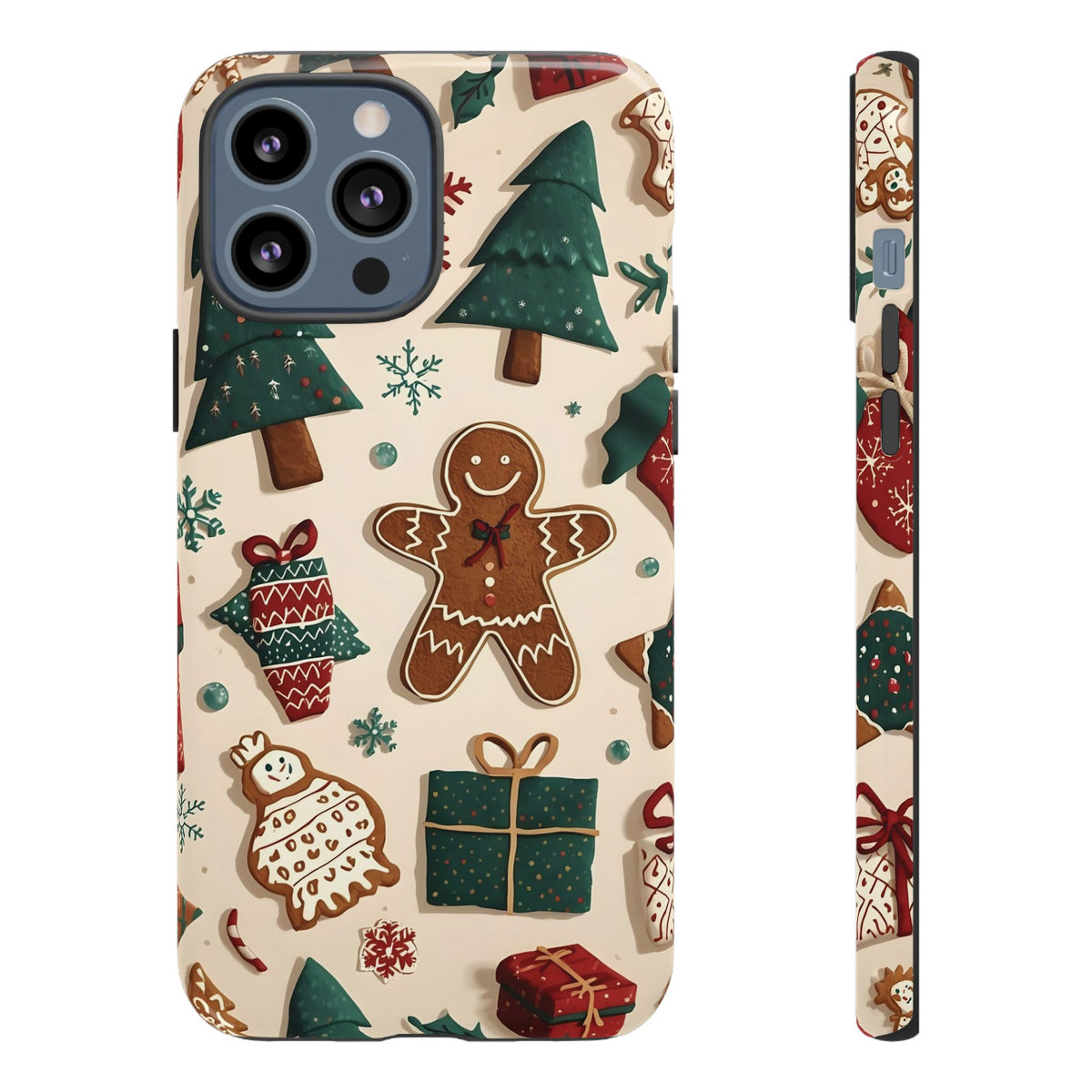 Christmas Phone Case with Gingerbread and Christmas Tree Design, Dual Layer Case for Iphone & Samsung