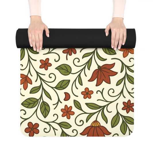 Floral Rubber Yoga Mat - Non-Slip Exercise Mat for Home, Gym, Fitness, Meditation, Eco-Friendly Yoga
