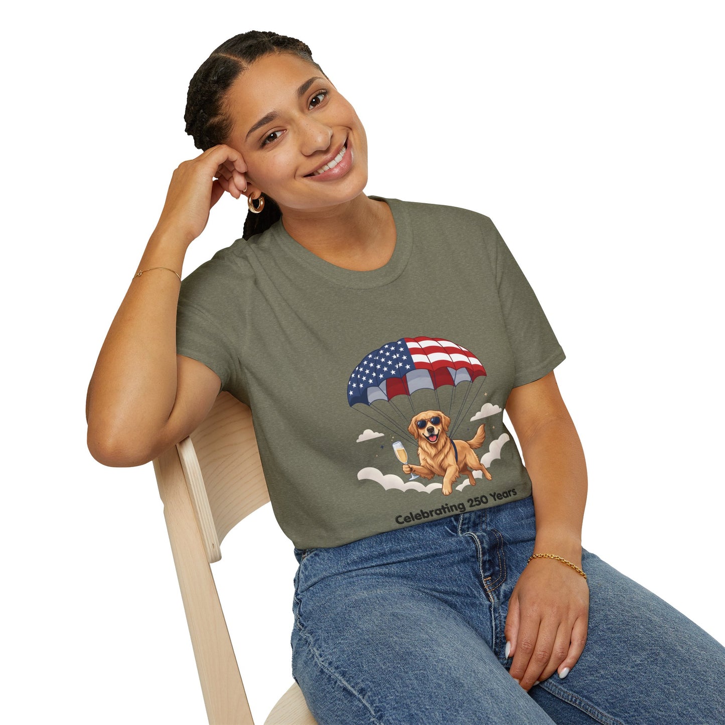 Patriotic Golden Retriever T-Shirt — "Celebrating 250 Years"
