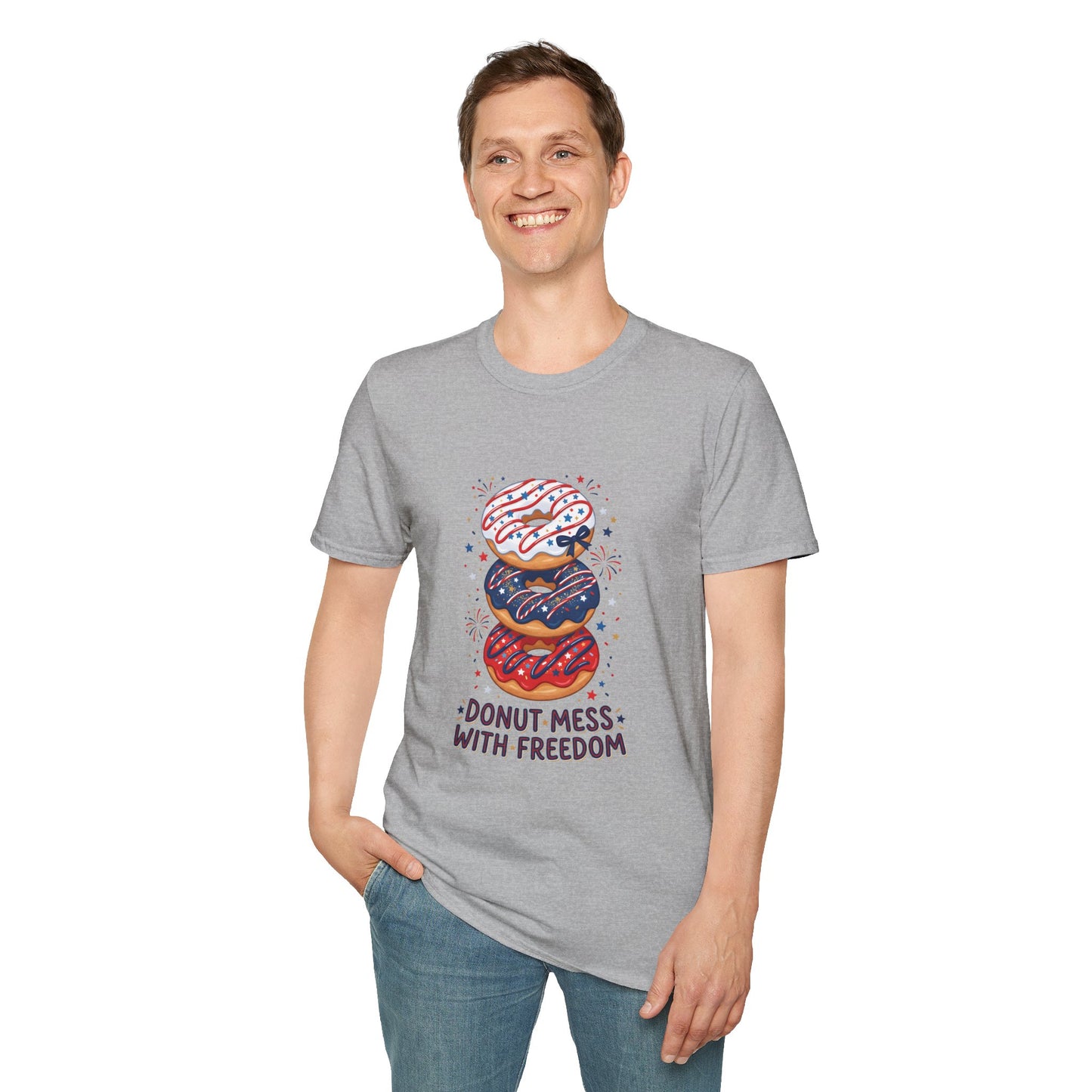 Donut Mess With Freedom T-Shirt — Patriotic Donut Stack 4th of July Tee
