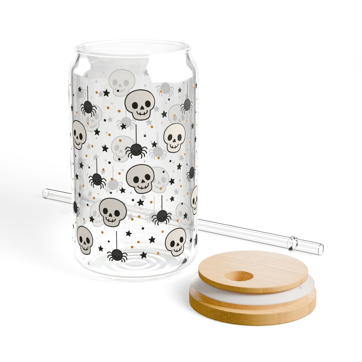 Skull Pattern Sipper Glass - 16oz, Cool Drinkware, Unique Gift, Halloween Decor, Party Supplies, Eco-Friendly