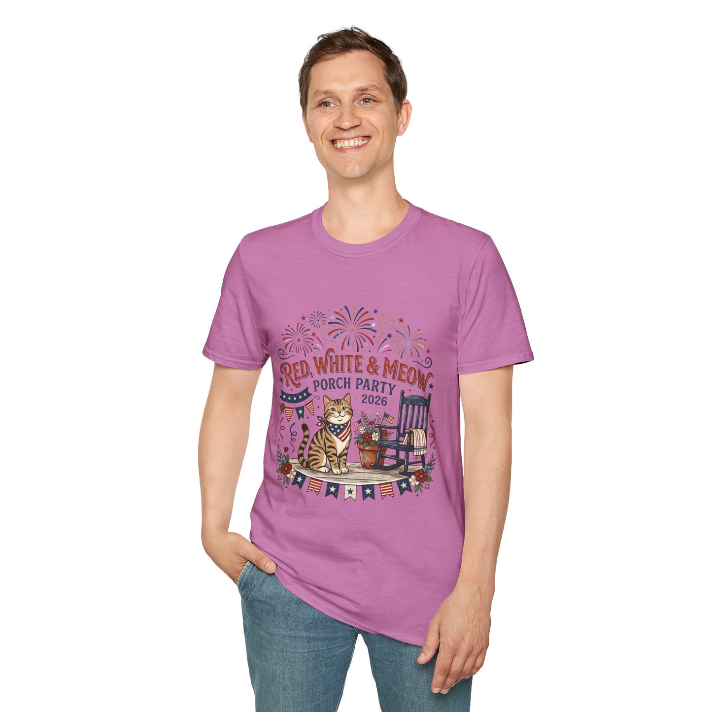 Red, White & Meow Porch Party T-Shirt — 2026 Patriotic Cat Tee, 4th of July Shirt, Independence Day Gift