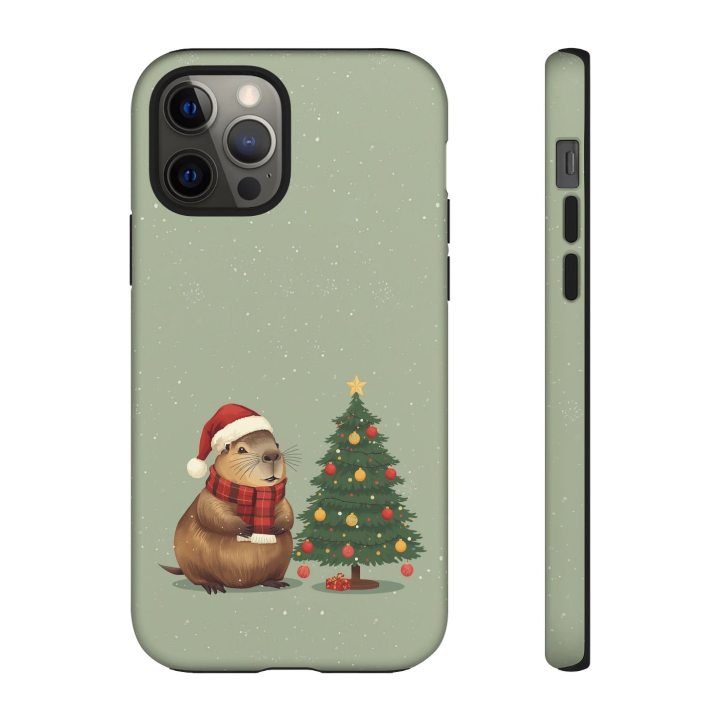 Christmas Phone Case with Capybara Design, Dual Layer Protective Case for Iphone 17, 16, 15, 14, 13 & Samsung