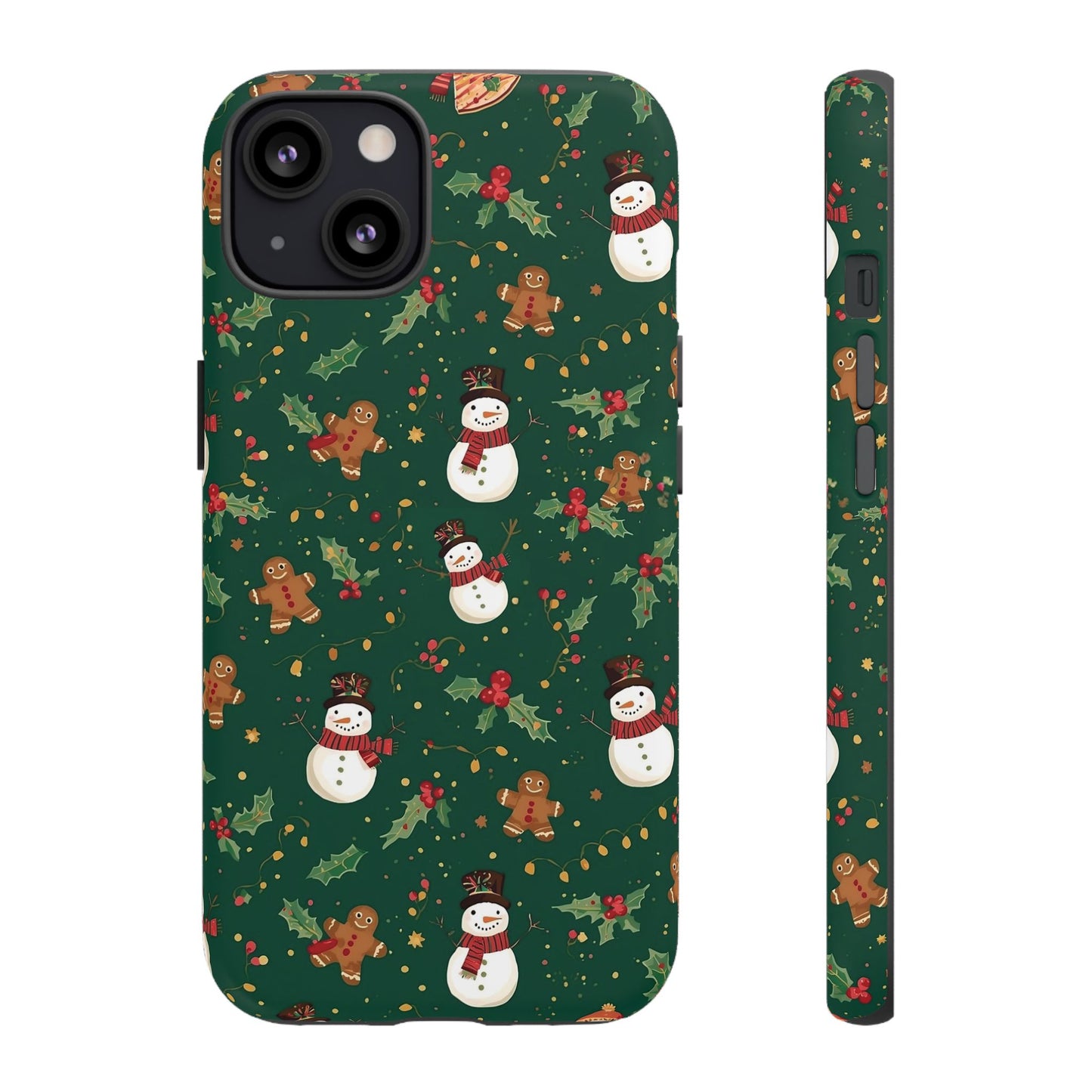Christmas Phone Case with Snowmen and Gingerbread Design, Dual Layer Phone Case for Iphone 17, 16, 15, 14, 13, 12, 11 & Samsung