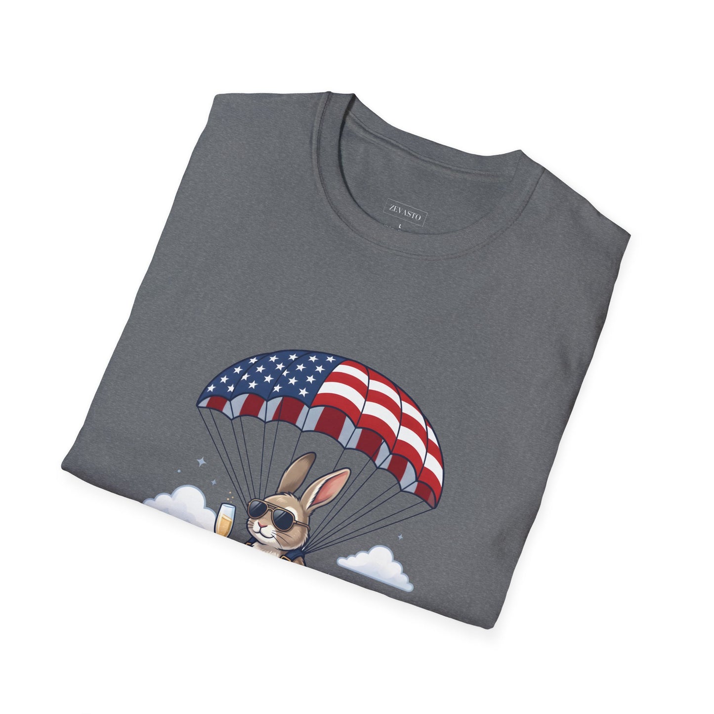 Patriotic Parachuting Bunny T-Shirt — "Celebrating 250 Years"
