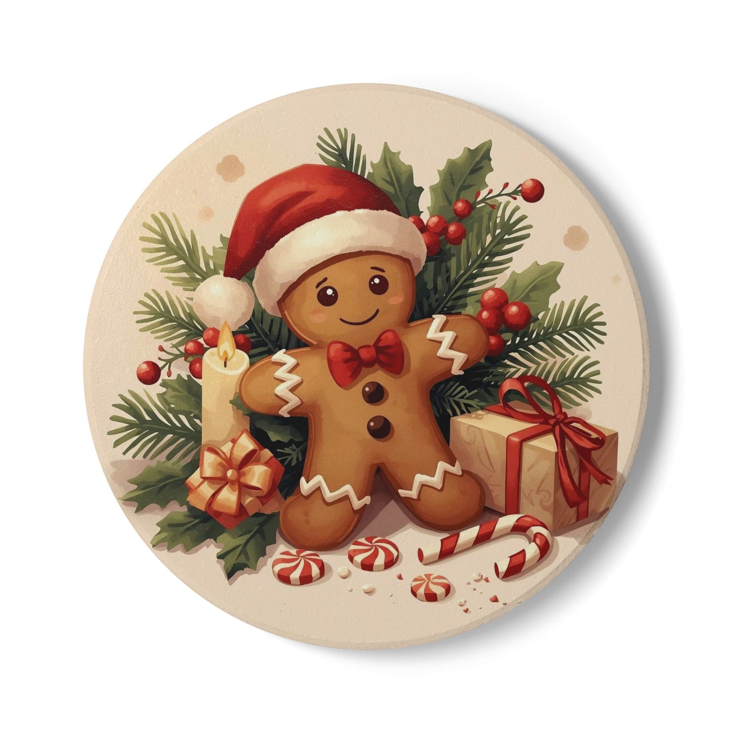 Christmas Gingerbread Coaster — Festive Ceramic Drink Coaster