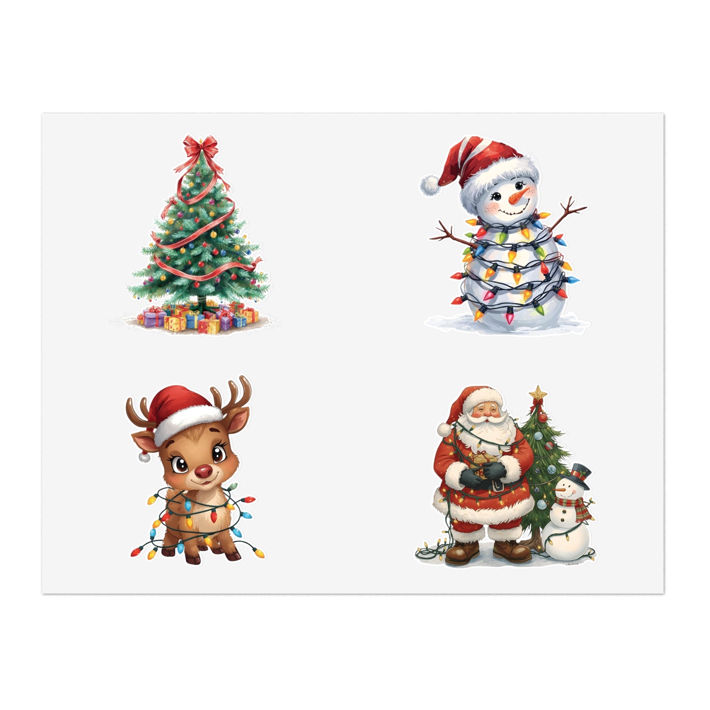Christmas Sticker Sheet — Santa, Reindeer, Snowman & Tree Holiday Stickers