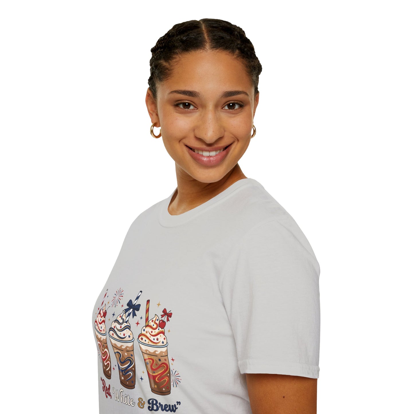 Patriotic Iced Coffee Tee — "Red, White & Brew" Graphic T‑Shirt