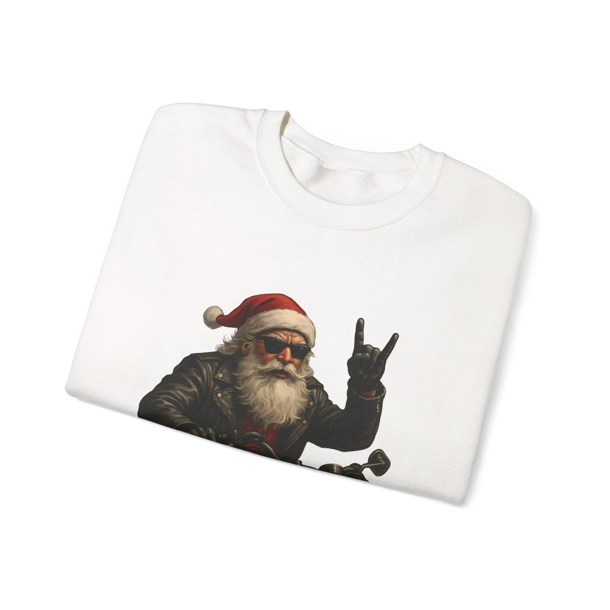 Santa Biker Crewneck Sweatshirt – 'Ho Ho Hell Yeah' Christmas Motorcycle Pullover
