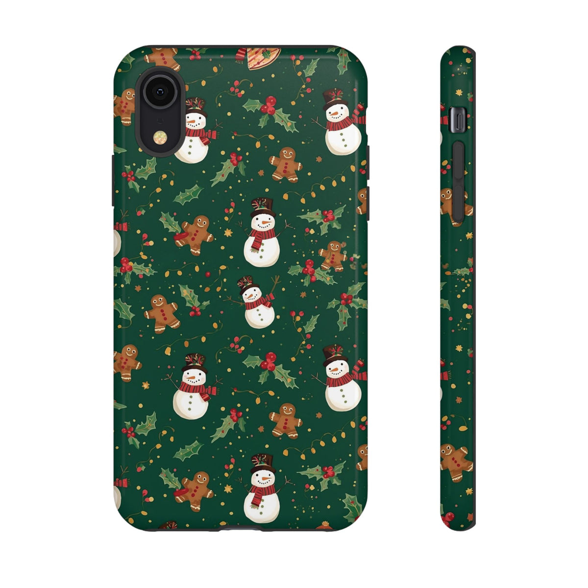 Christmas Phone Case with Snowmen and Gingerbread Design, Dual Layer Phone Case for Iphone & Samsung