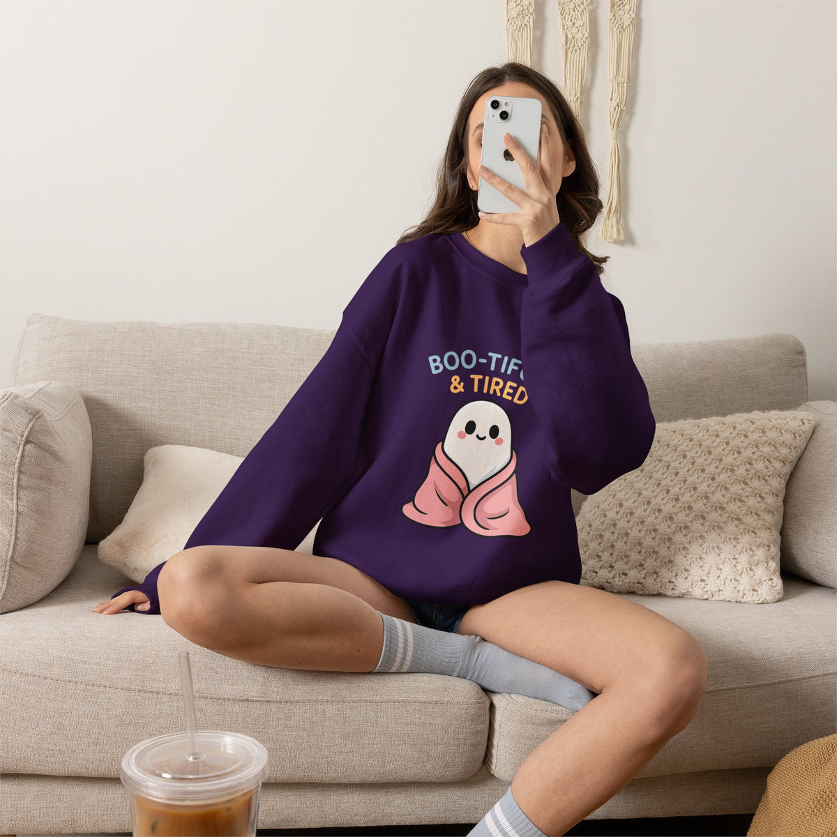 Boo-tiful & Tired Sweatshirt, Halloween-Themed Design