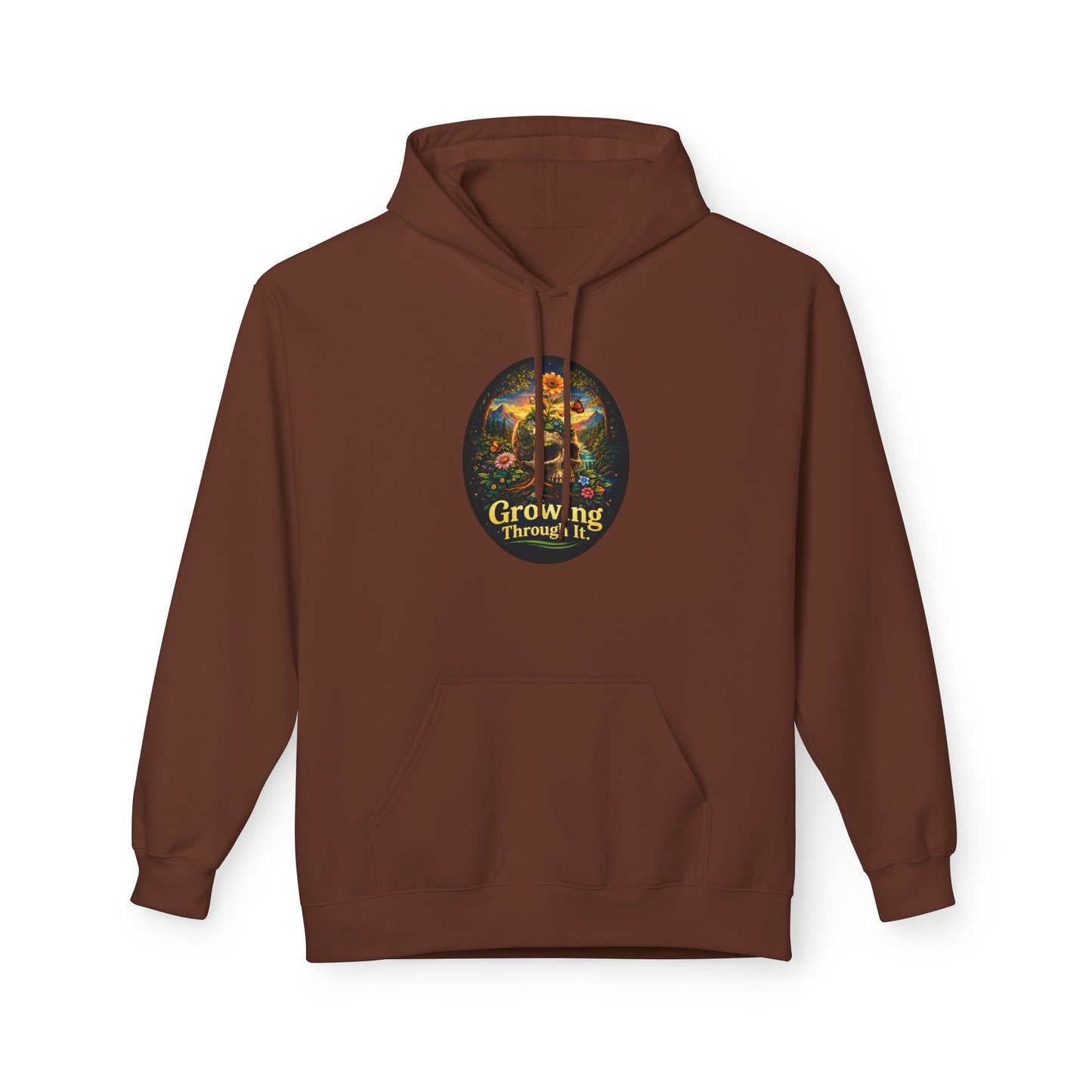 Growing Through It Hoodie – Earth Day Nature Skull Sweatshirt | Mental Growth & Healing Hoodie | Botanical Aesthetic Unisex Hoodie
