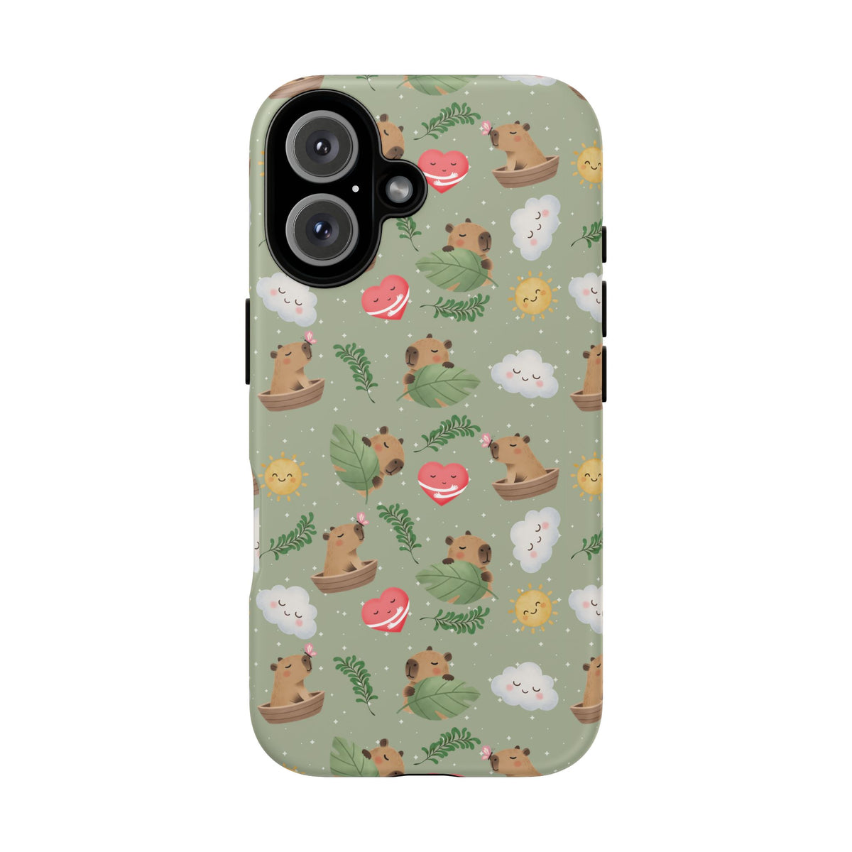 Cute Capybara Pattern Phone Case — Green Botanical Tough Case