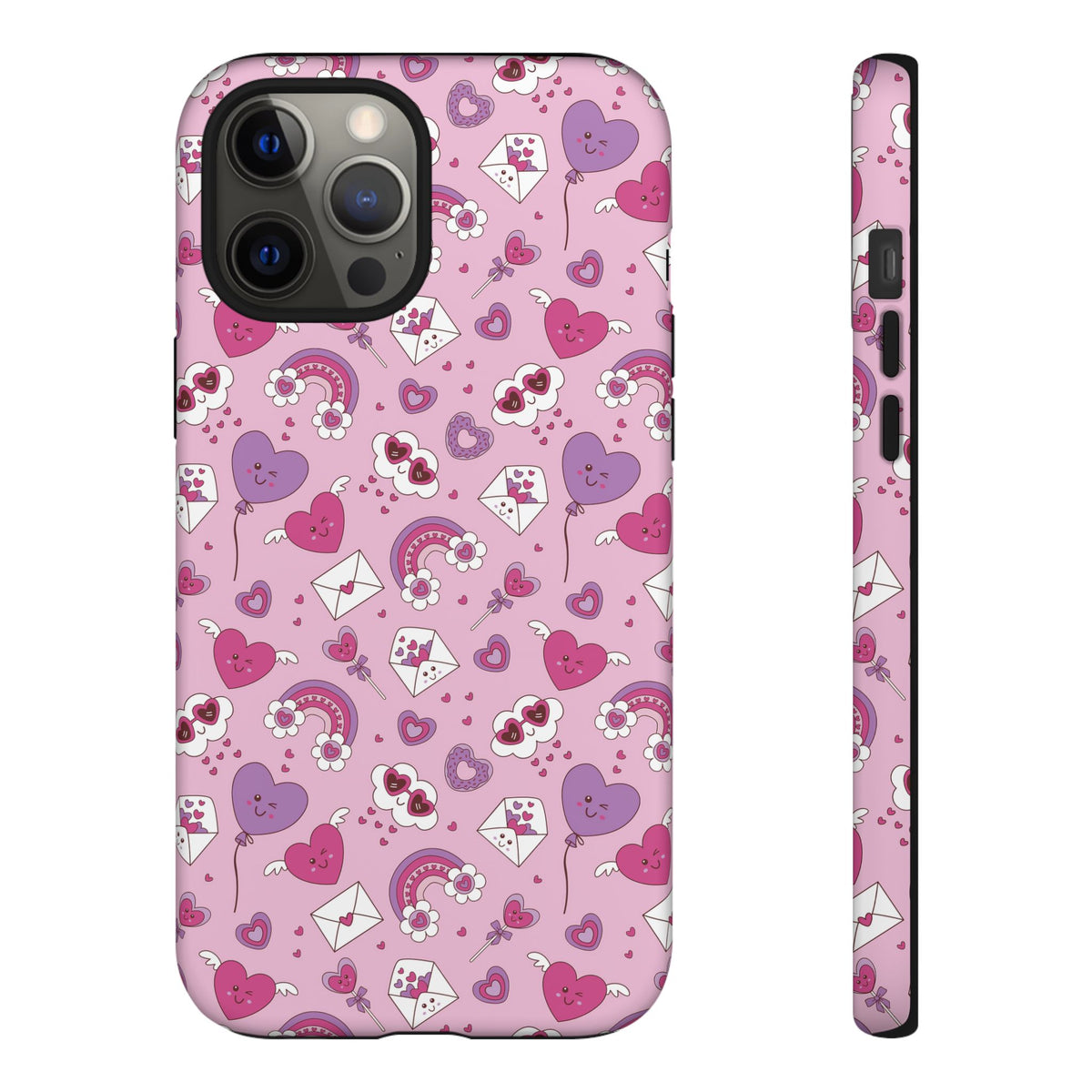 Pink Valentine Phone Case – Cute Hearts, Envelopes & Rainbows Protective Cover