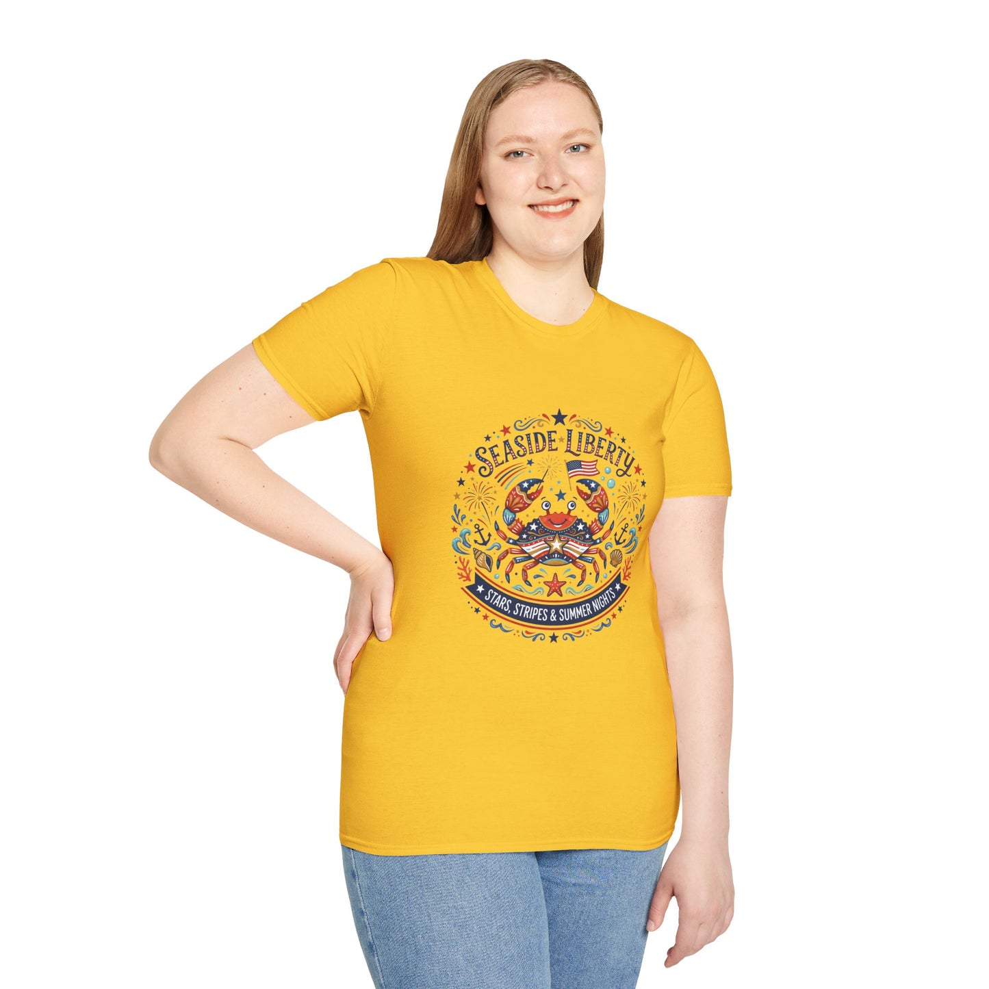 Seaside Liberty Crab T-Shirt — 4th of July Patriotic Summer Beach Tee
