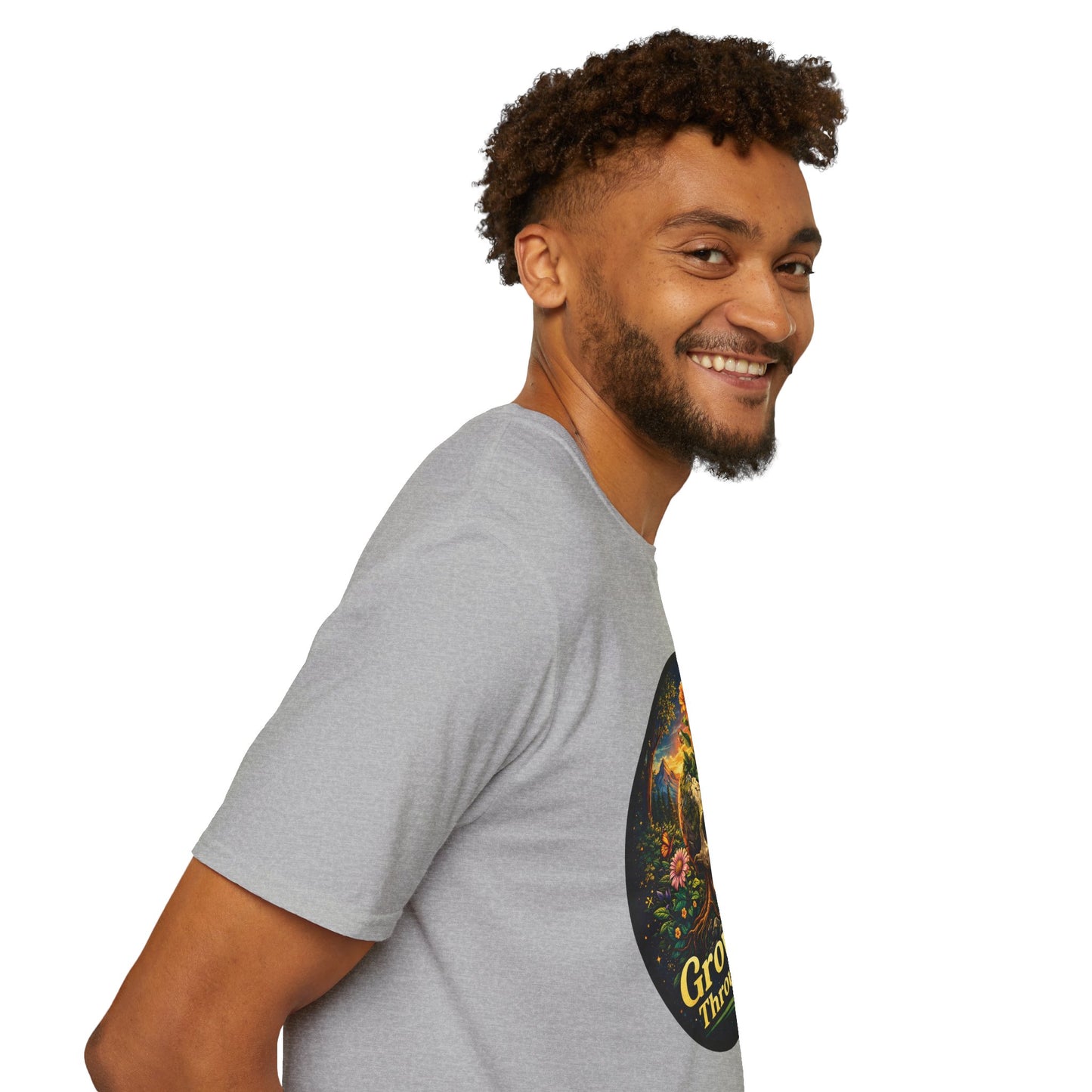 Growing Through It T-Shirt – Earth Day Nature Skull Graphic Tee | Mental Growth & Healing Shirt | Botanical Aesthetic Unisex Tee