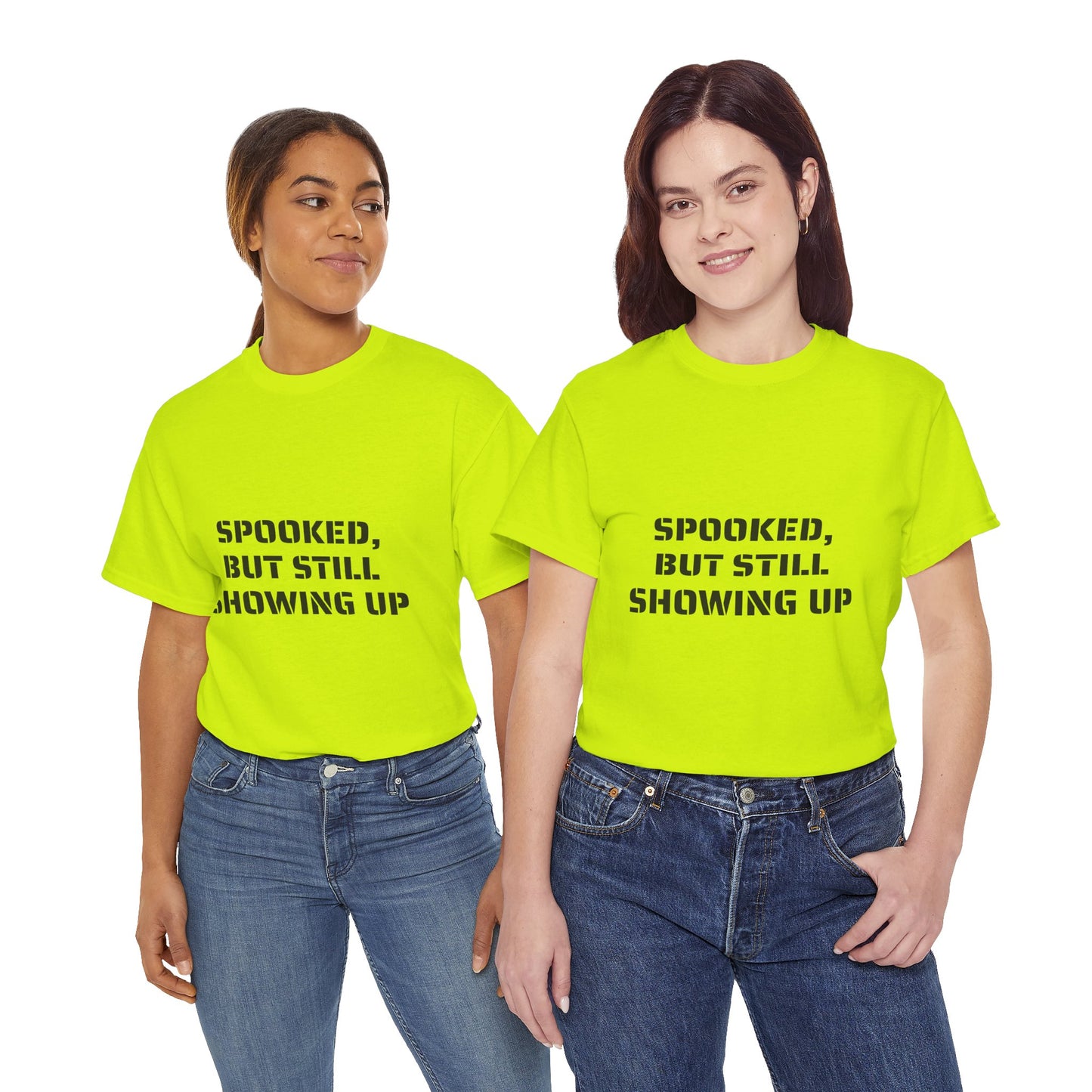 Spooked, But Still Showing Up Unisex Heavy Cotton Tee | Halloween, Funny T-Shirt