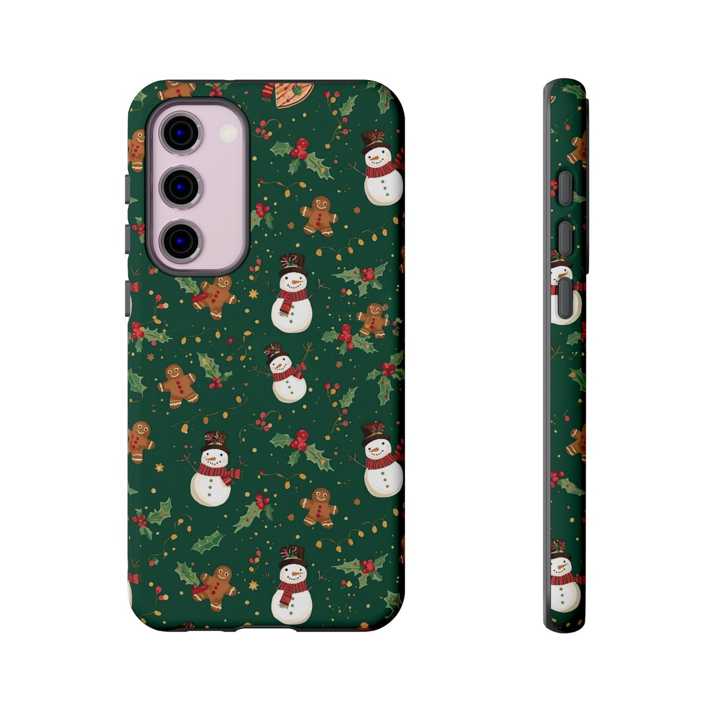 Christmas Phone Case with Snowmen and Gingerbread Design, Dual Layer Phone Case for Iphone 17, 16, 15, 14, 13, 12, 11 & Samsung