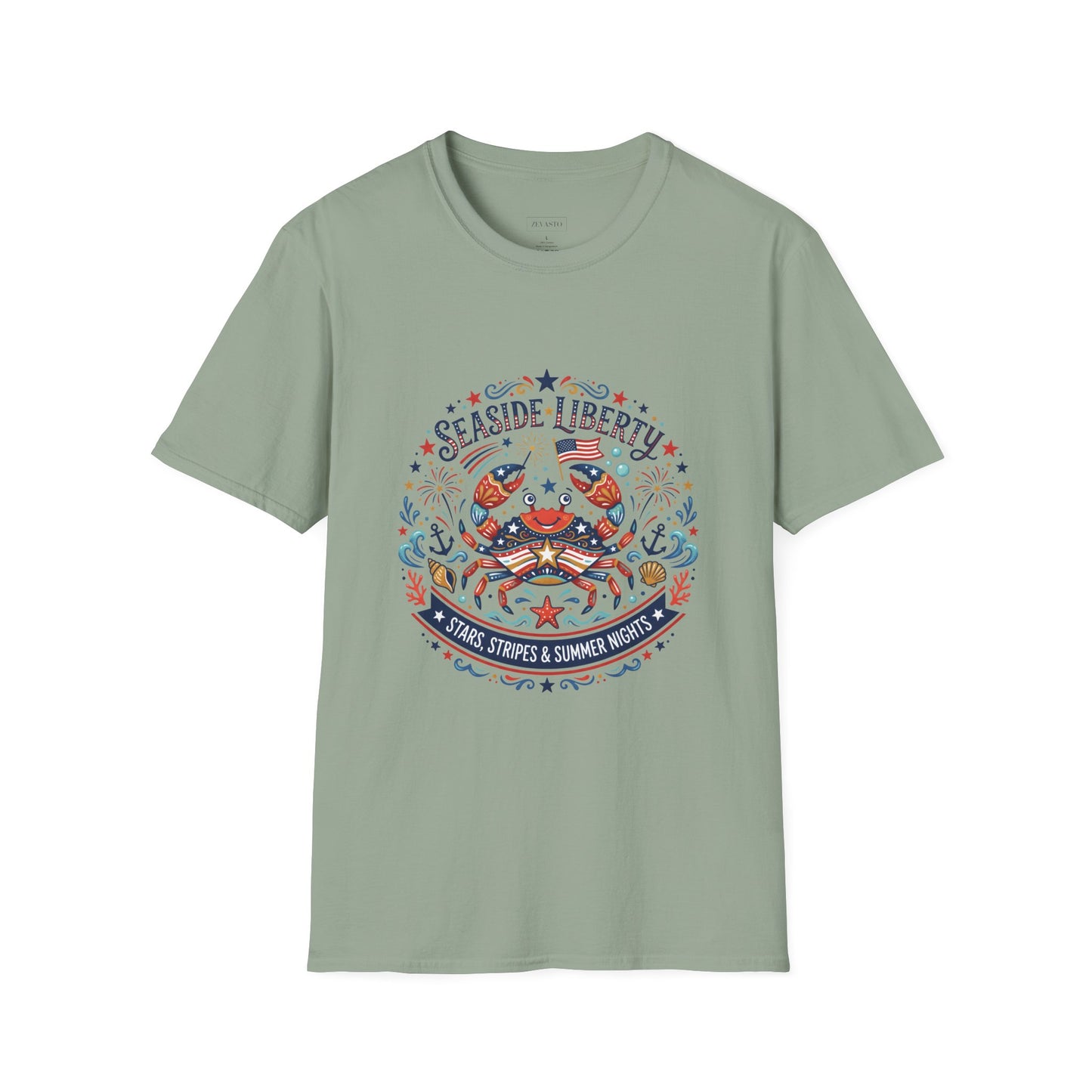 Seaside Liberty Crab T-Shirt — 4th of July Patriotic Summer Beach Tee