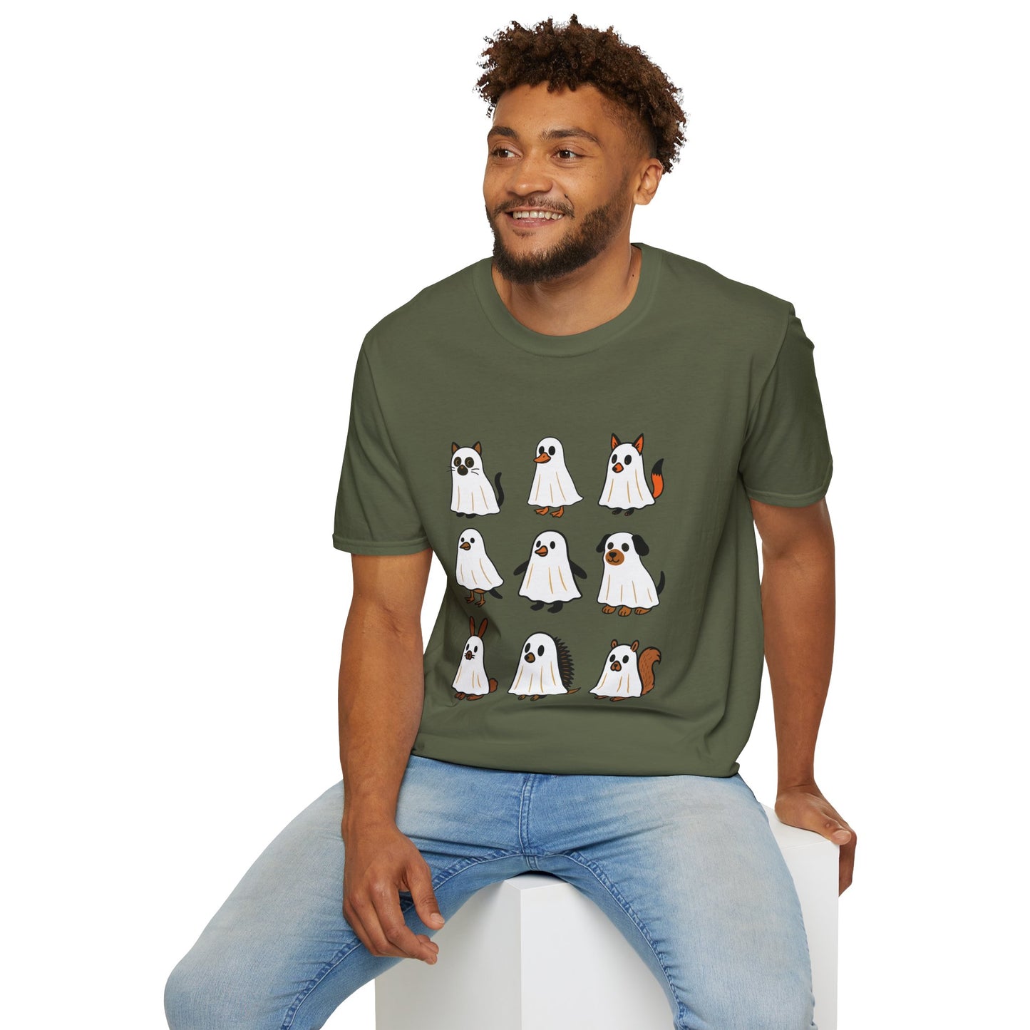 Cute Ghost Cartoon Unisex T-Shirt, Halloween Tee, Pet Lover Gift, Whimsical Shirt, Fun Casual Wear