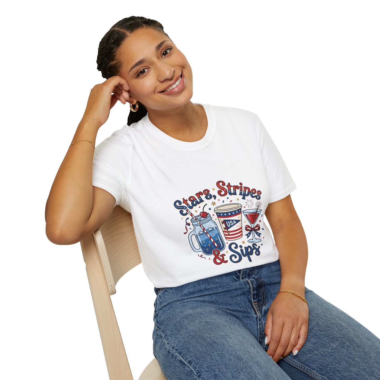 Patriotic "Stars, Stripes & Sips" T-Shirt