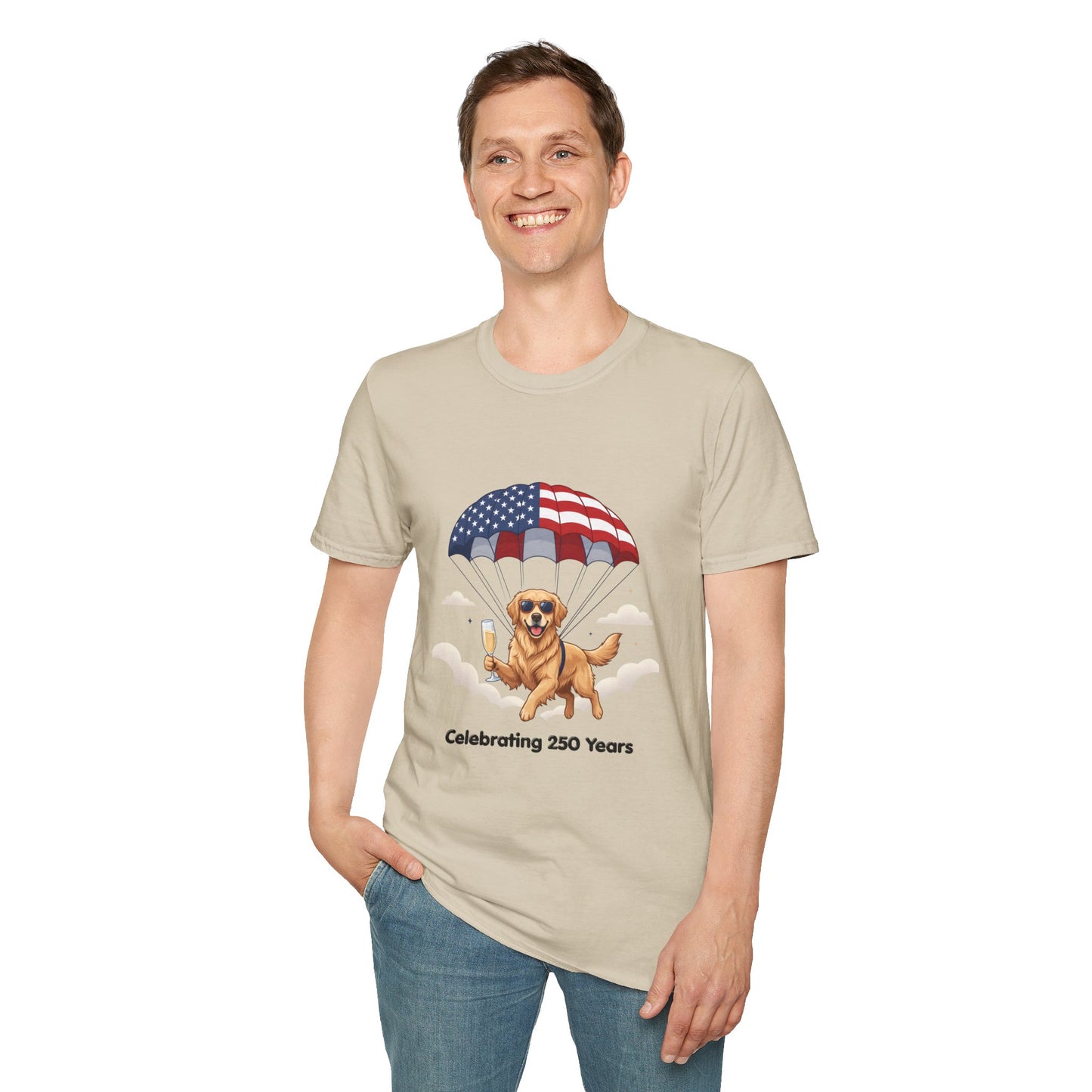 Patriotic Golden Retriever T-Shirt — "Celebrating 250 Years"