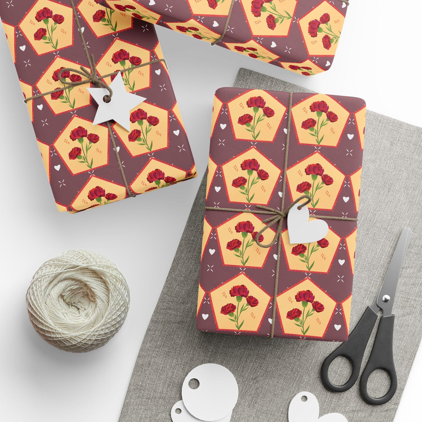 Floral Wrapping Paper Roll — Vintage Red Tulip Gift Wrap Paper for Valentine's Day, Birthdays
