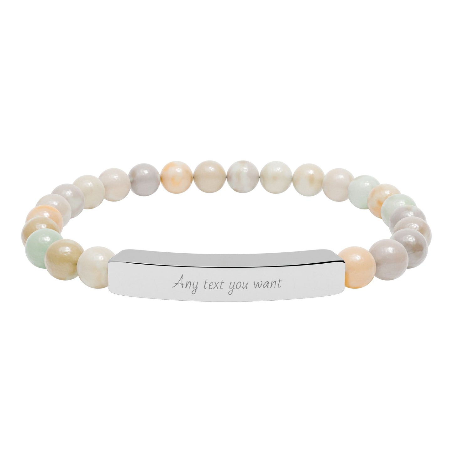 Engravable Natural Stone Bead Stretch Bracelet — Personalized Bar Bracelet for Mother's Day | Valentine's Day