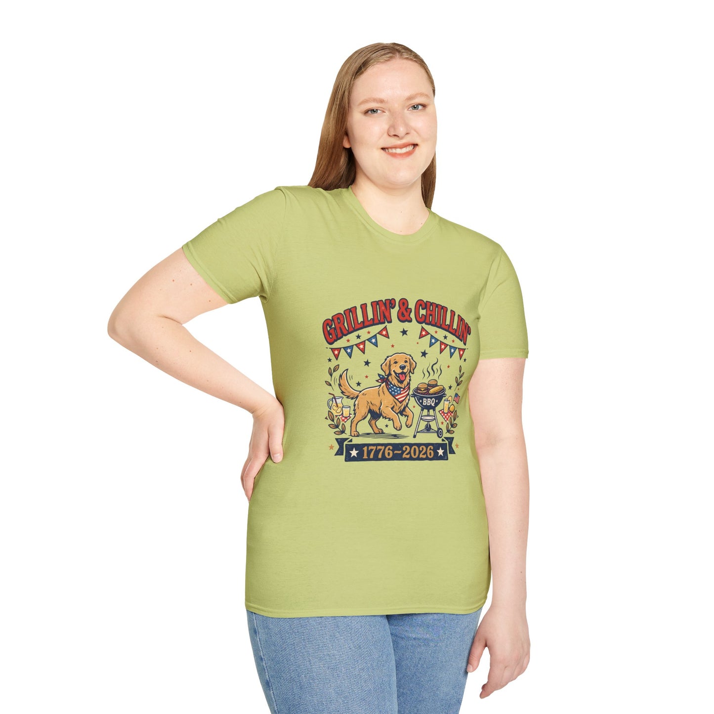 Grillin' & Chillin' BBQ Dog T-Shirt — 1776-2026 Patriotic Summer Tee, 4th of July Shirt, Independence Day Tee