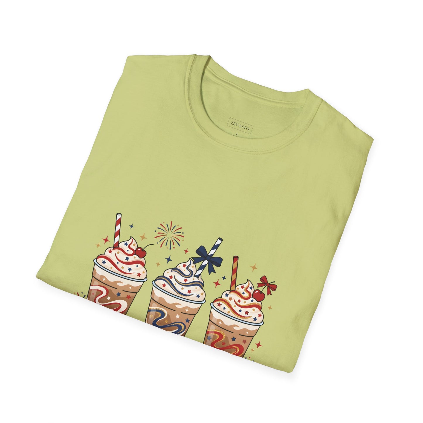 Patriotic Iced Coffee Tee — "Red, White & Brew" Graphic T‑Shirt