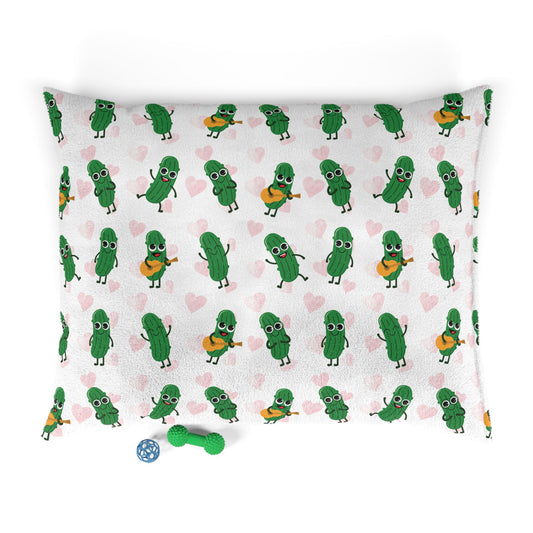 Pickle Pals Pet Bed — Cute Dancing Pickles with Hearts Dog & Cat Cushion