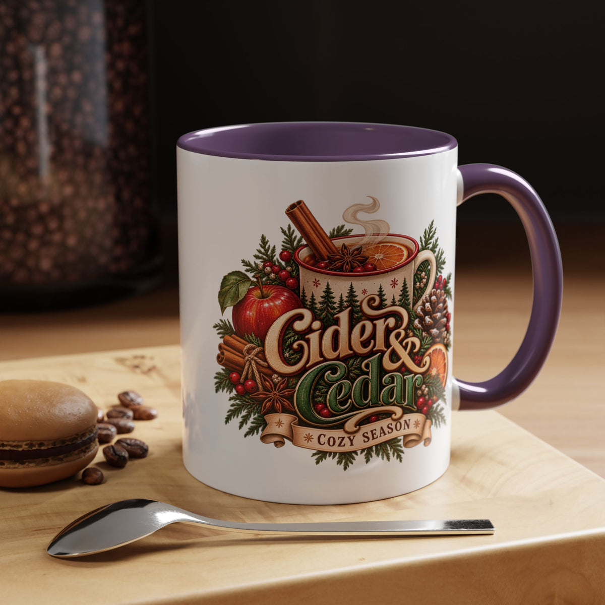 Cider & Cedar Accent Coffee Mug — Cozy Fall Hot Drink Gift (11 oz)