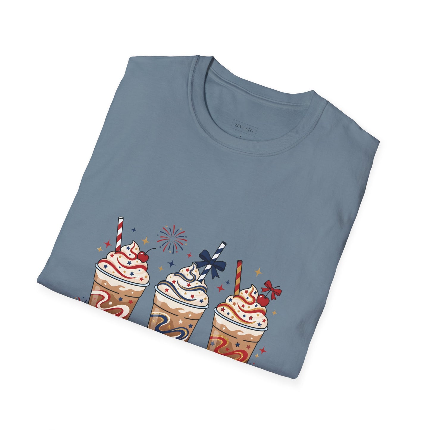 Patriotic Iced Coffee Tee — "Red, White & Brew" Graphic T‑Shirt
