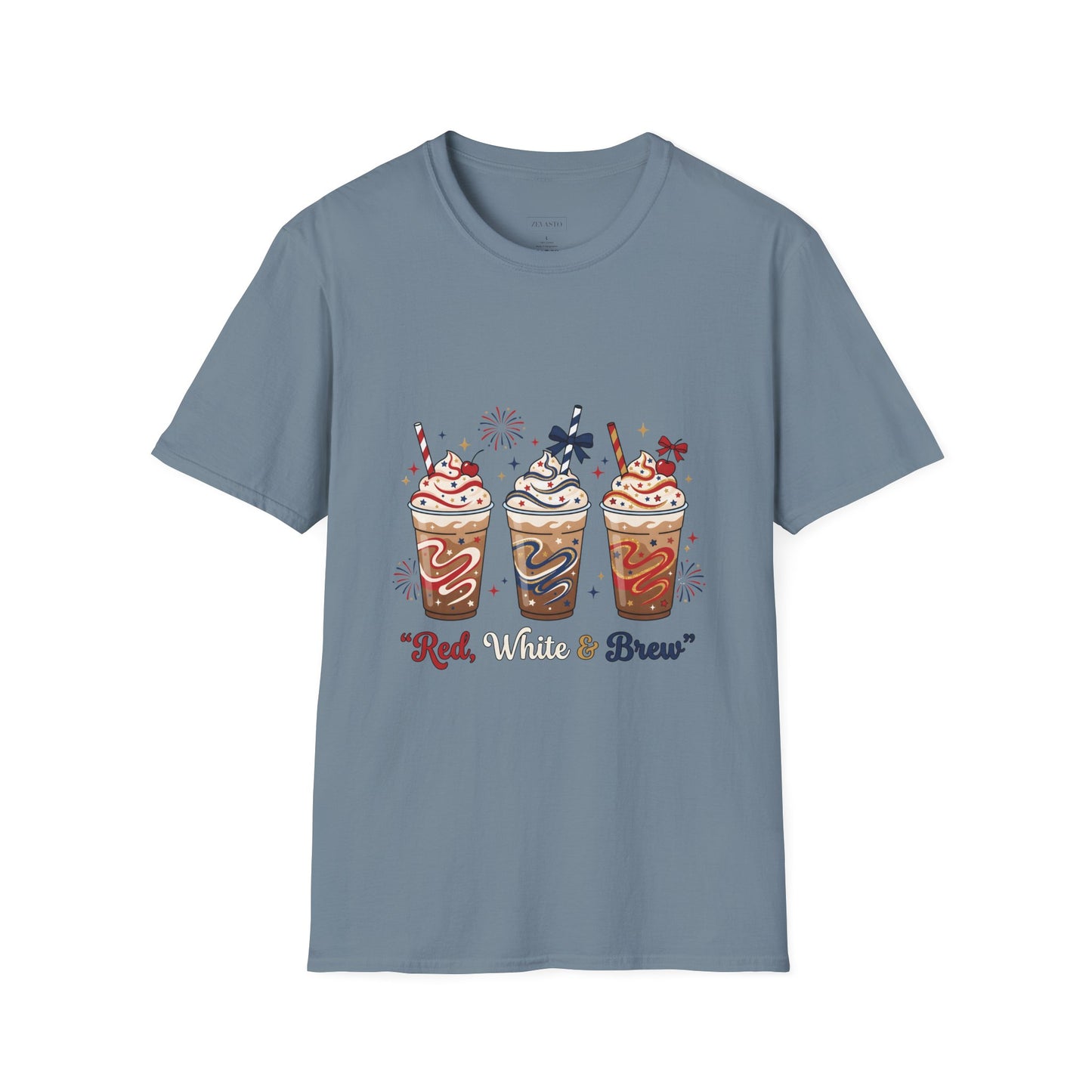 Patriotic Iced Coffee Tee — "Red, White & Brew" Graphic T‑Shirt