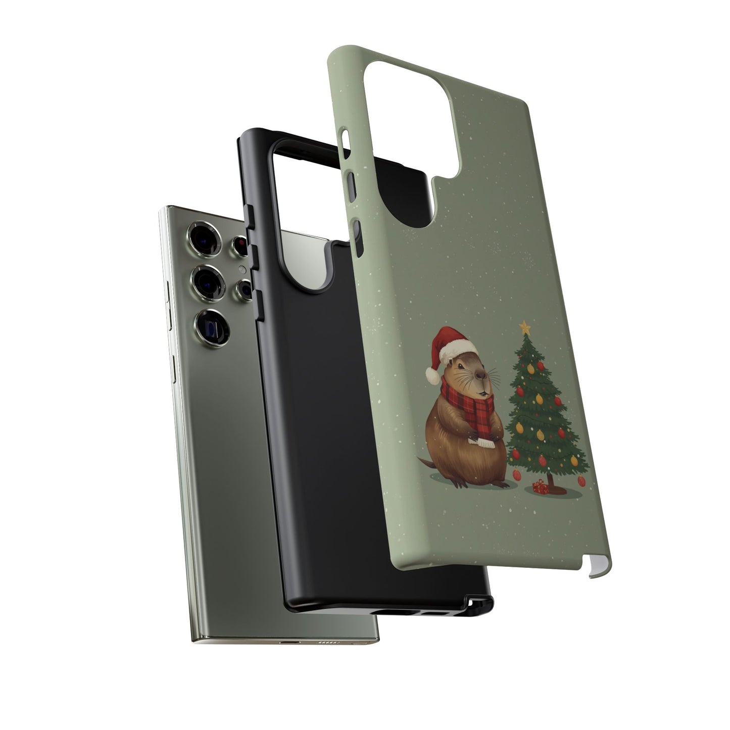 Christmas Phone Case with Capybara Design, Dual Layer Protective Case for Iphone 17, 16, 15, 14, 13 & Samsung