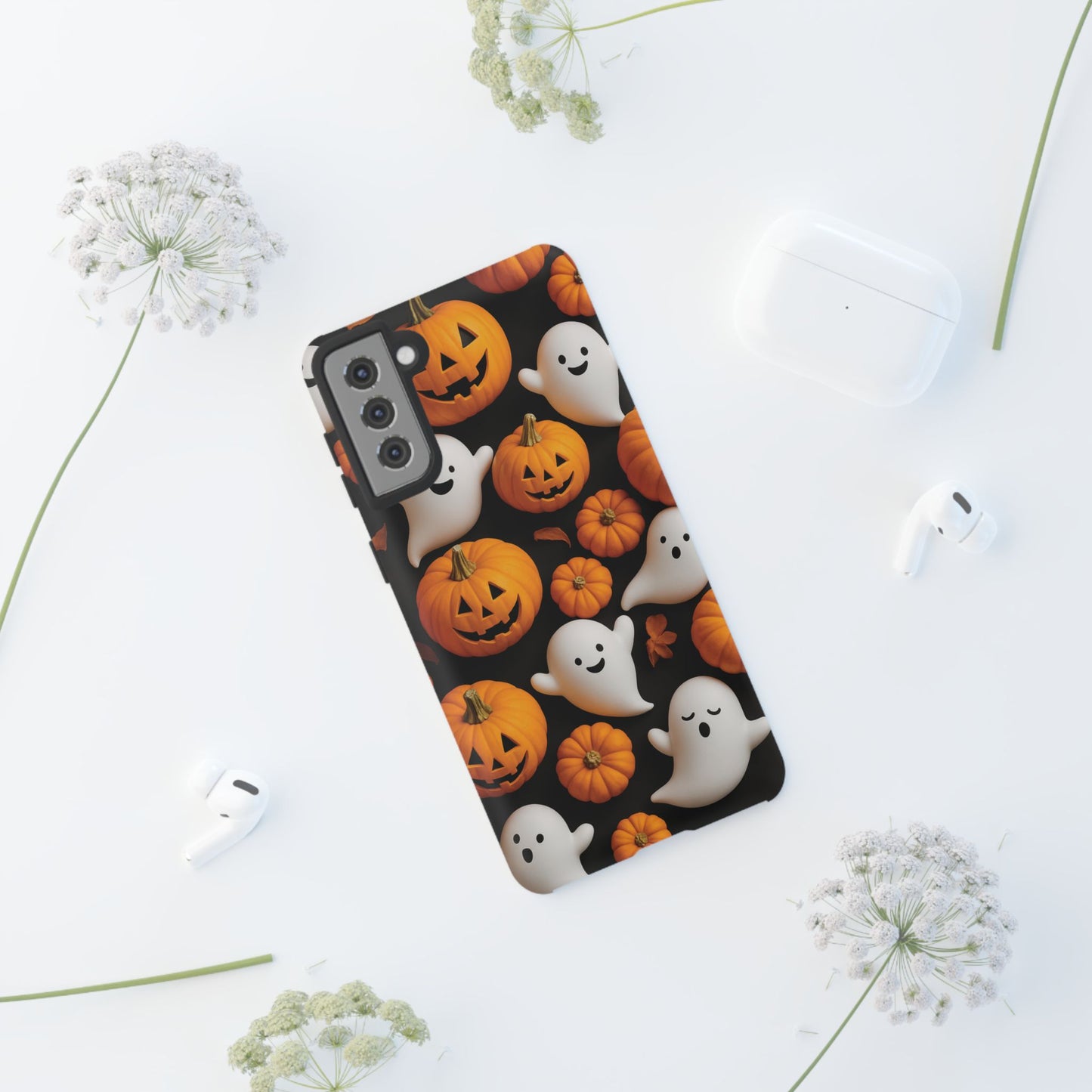 Halloween Phone Case, Spooky Ghosts and Pumpkins Design