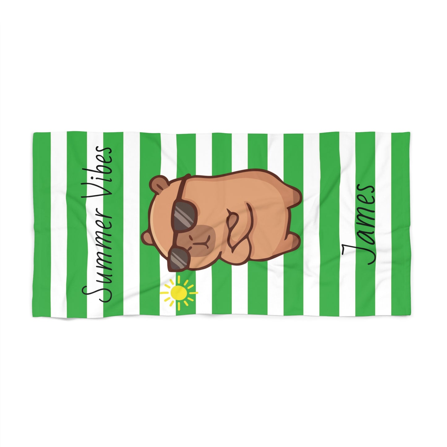 Personalized 'Summer Vibes' Beach Towel with Cool Sunglasses Capybara - Custom Name Towel