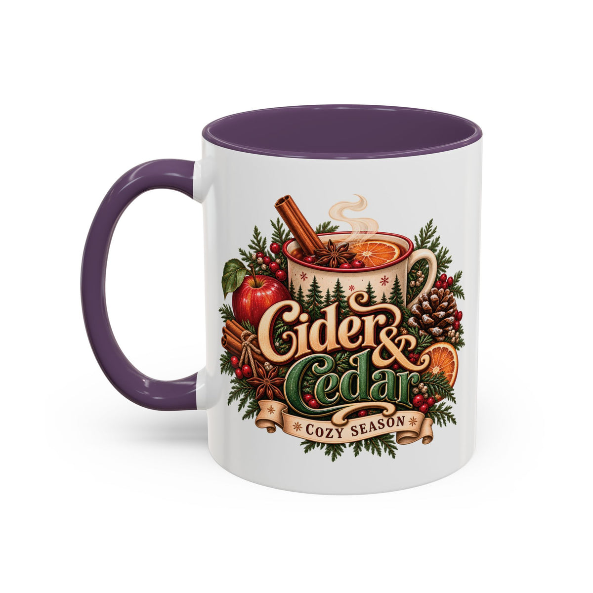 Cider & Cedar Accent Coffee Mug — Cozy Fall Hot Drink Gift (11 oz)