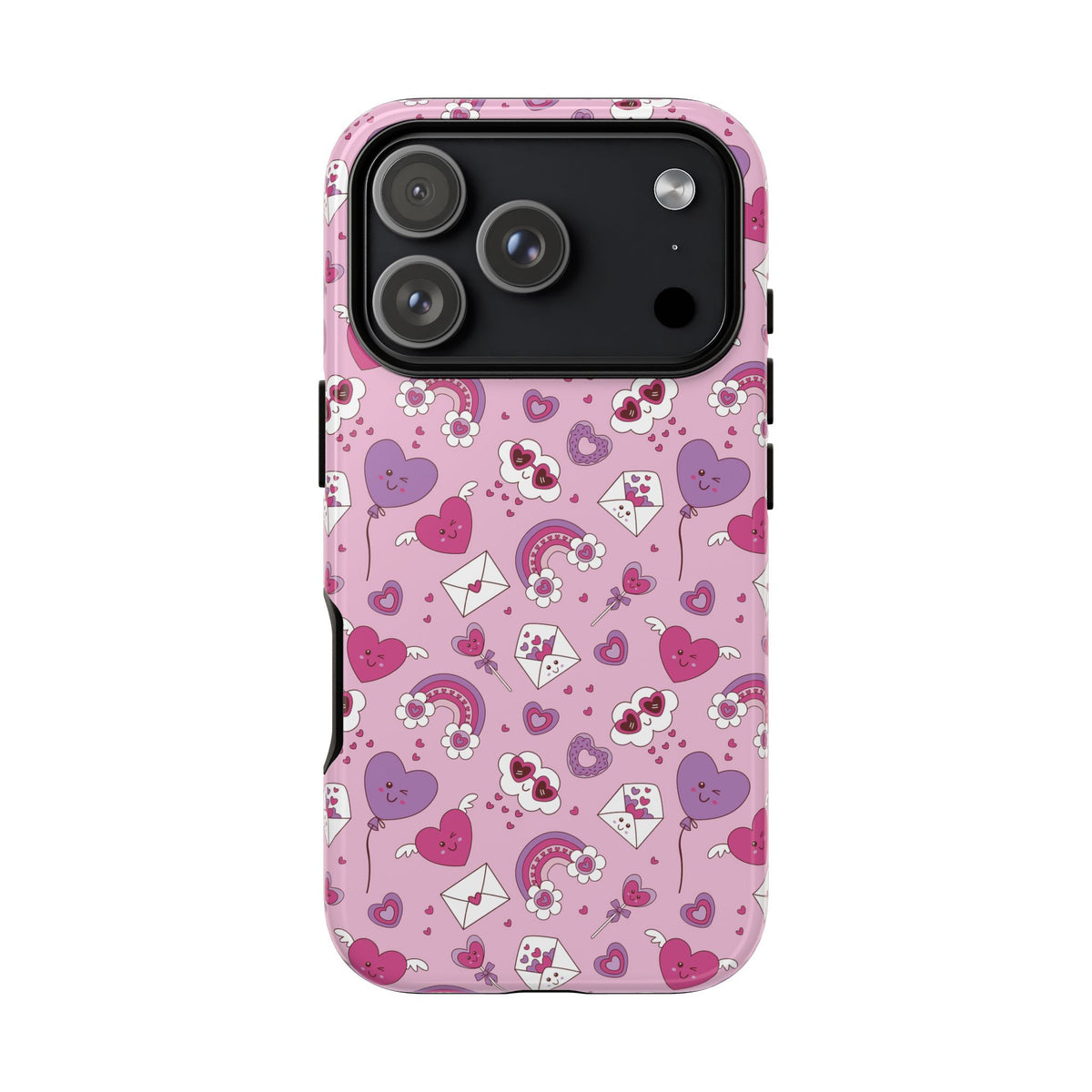 Pink Valentine Phone Case – Cute Hearts, Envelopes & Rainbows Protective Cover