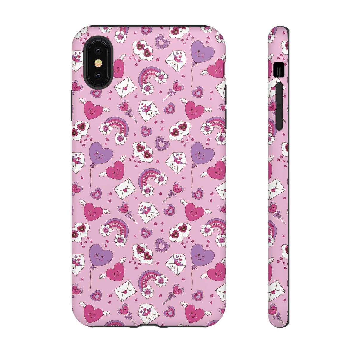 Pink Valentine Phone Case – Cute Hearts, Envelopes & Rainbows Protective Cover