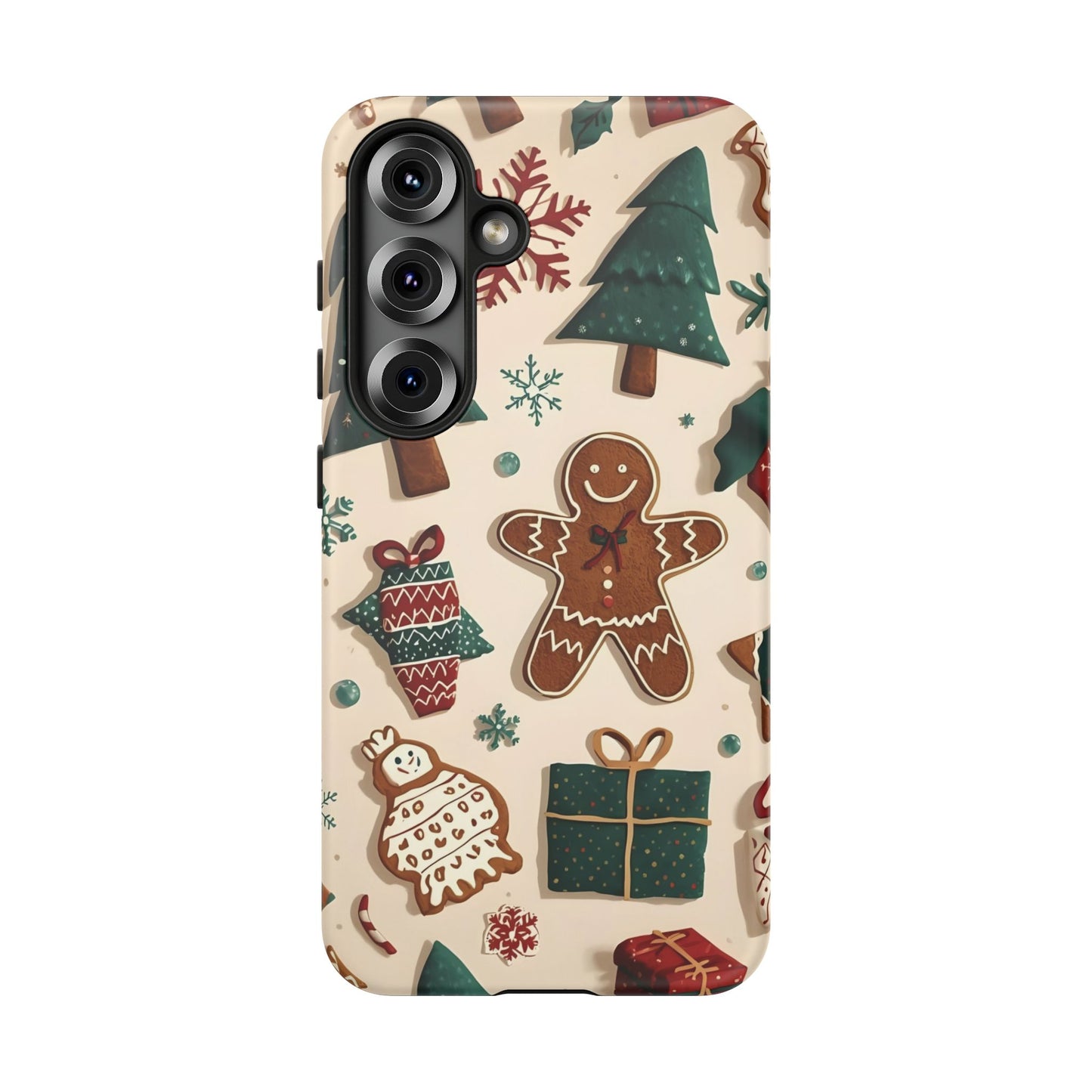 Christmas Phone Case with Gingerbread and Christmas Tree Design, Dual Layer Case for Iphone 17, 16, 15, 14, 13, 12, 11 & Samsung