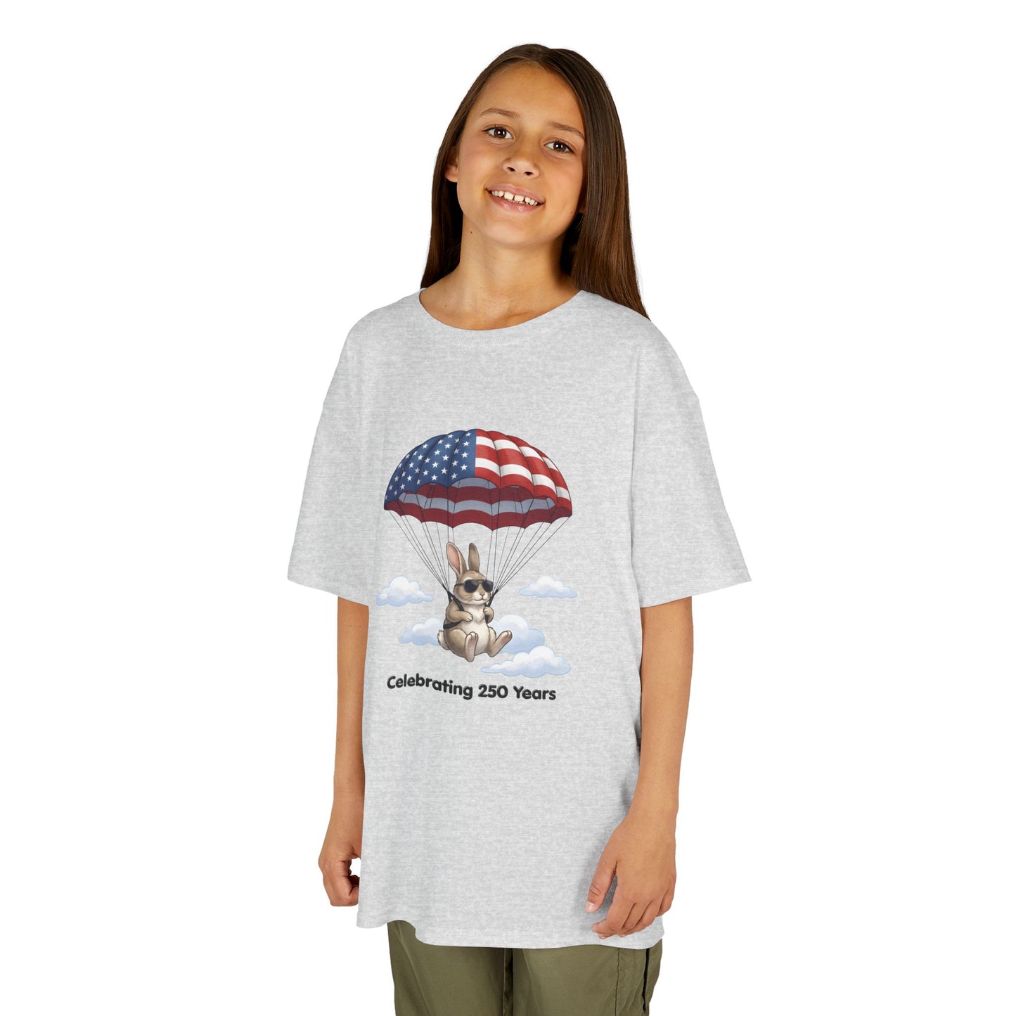 Kids Tee — Bunny with Parachute “Celebrating 250 Years”