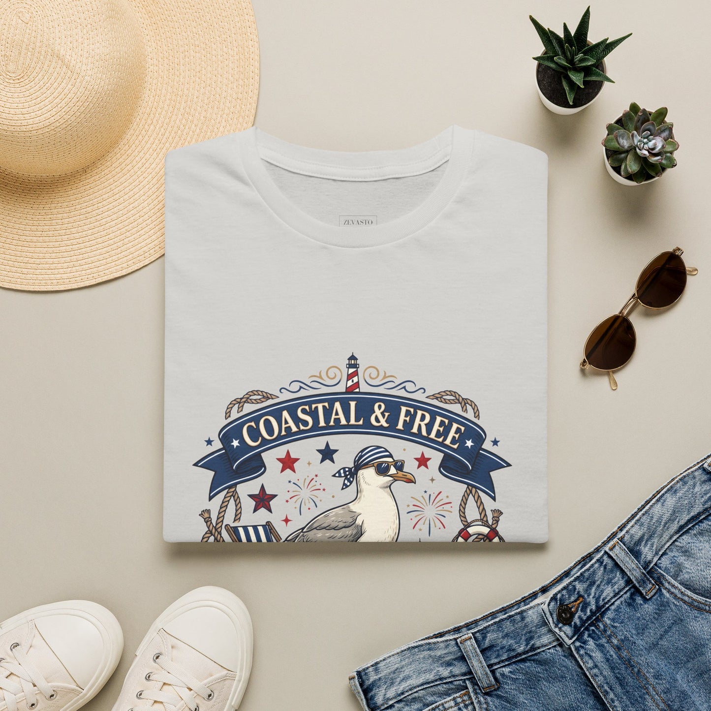 Coastal & Free Seagull T-Shirt — Patriotic 4th of July Tee