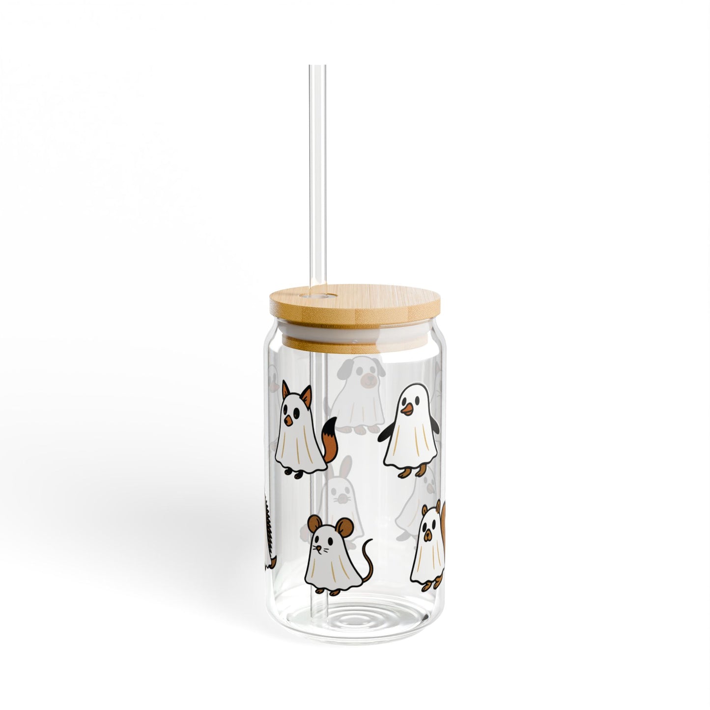 Cute Ghosts Sipper Glass, 16oz - Perfect for Halloween Parties, Gifts