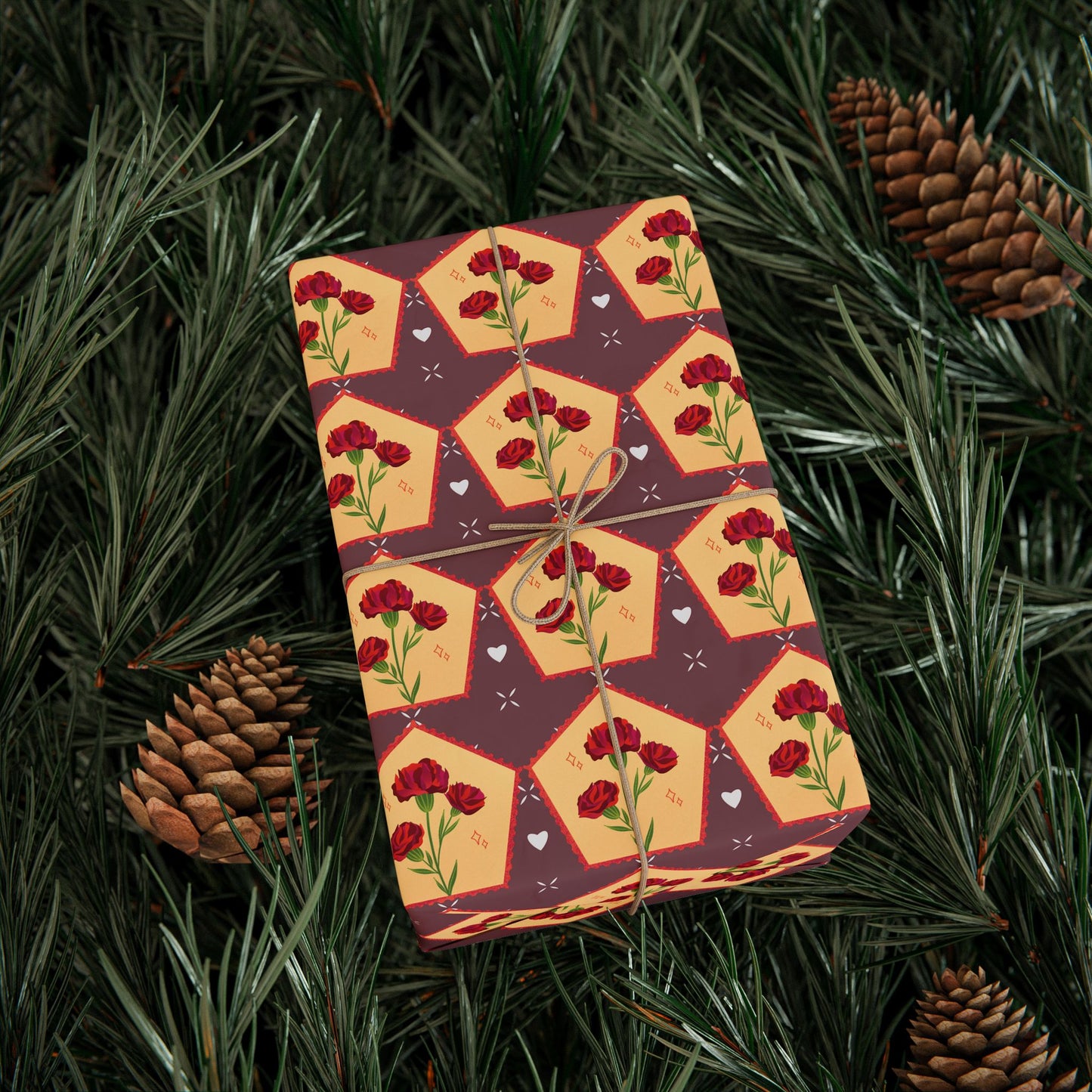 Floral Wrapping Paper Roll — Vintage Red Tulip Gift Wrap Paper for Valentine's Day, Birthdays