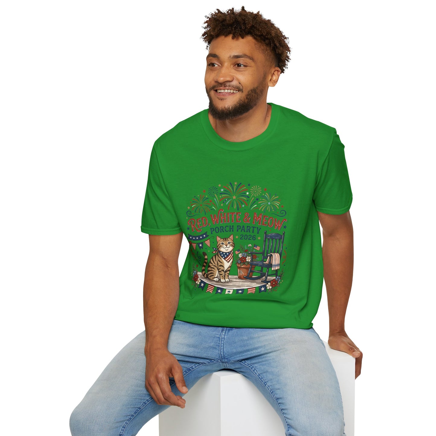 Red, White & Meow Porch Party T-Shirt — 2026 Patriotic Cat Tee, 4th of July Shirt, Independence Day Gift