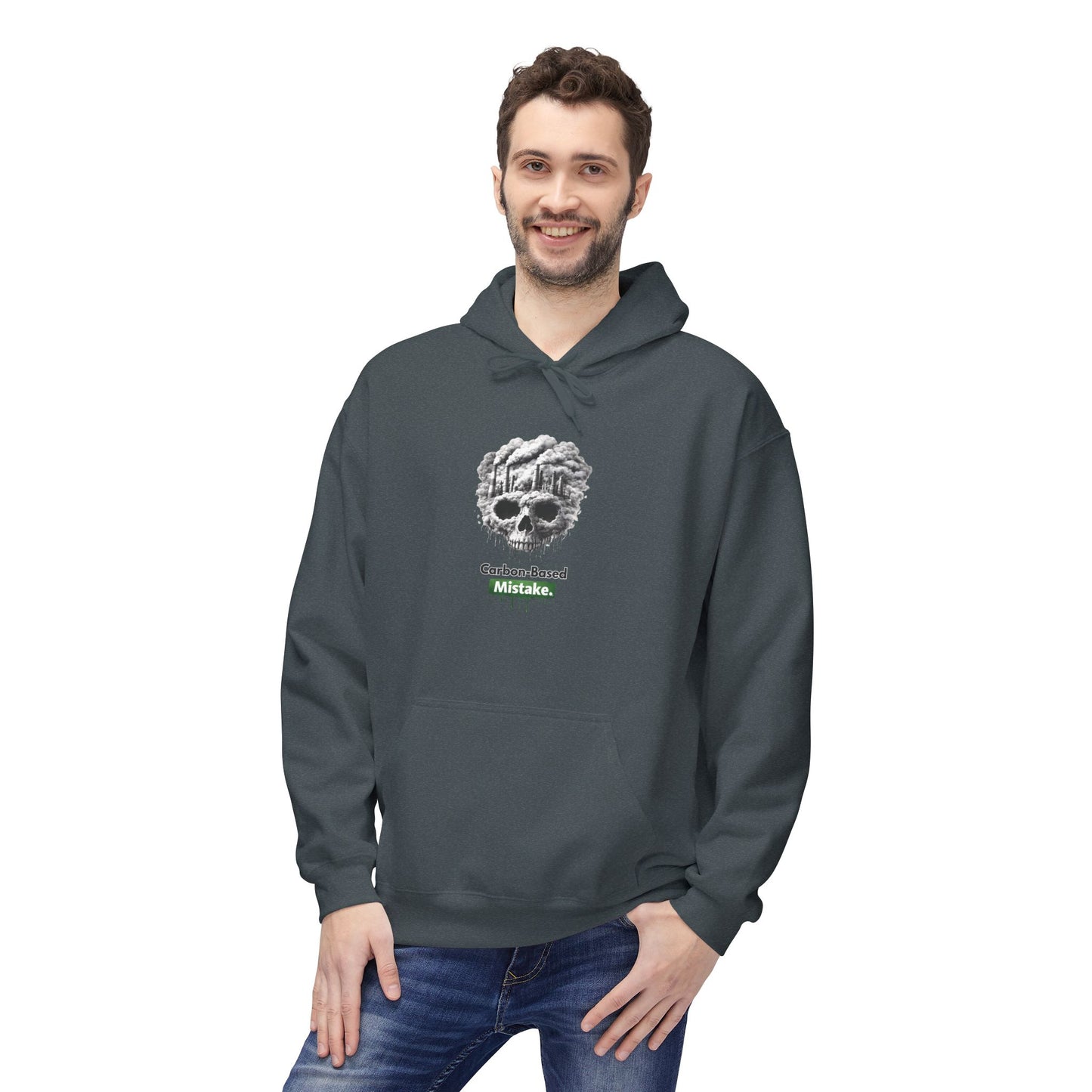 Unisex Hoodie — “Carbon-Based Mistake” Graphic Pullover, Gift for Earth Day, Sarcastic Hoodie