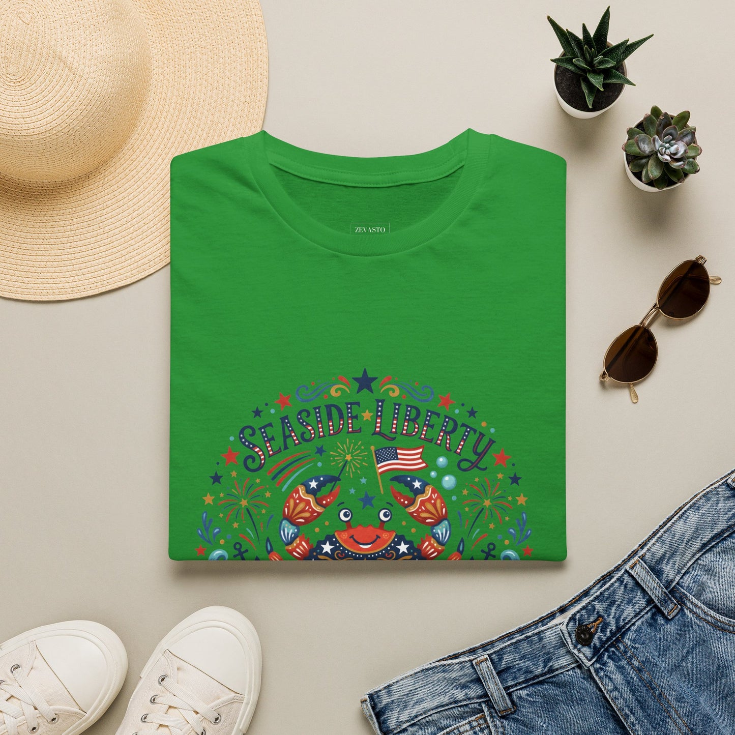Seaside Liberty Crab T-Shirt — 4th of July Patriotic Summer Beach Tee