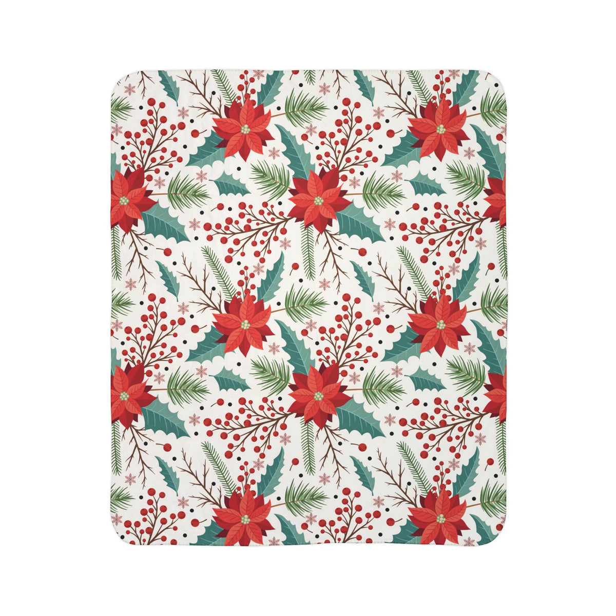 Poinsettia Holiday Fleece Sherpa Blanket - Cozy Christmas Throw with Festive Red & Green Floral Pattern